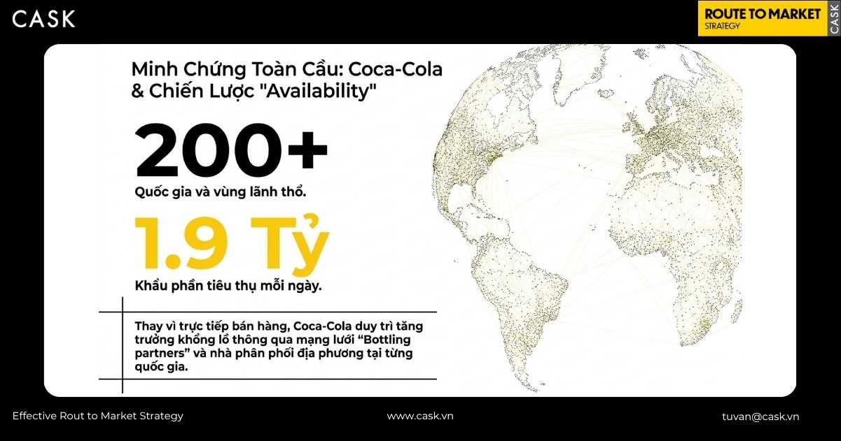 minh chứng toàn cầu Coca-Cola với mạng lưới phân phối gián tiếp tại hơn 200 quốc gia
