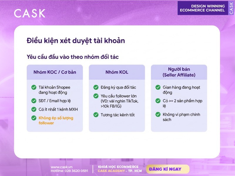 điều kiện xét duyệt tài khoản affiliate shopee