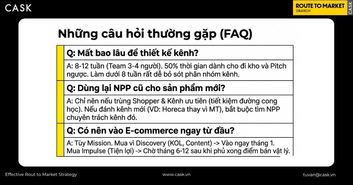câu hỏi thường gặp về thời gian, tái dùng NPP cũ và thời điểm vào e-commerce
