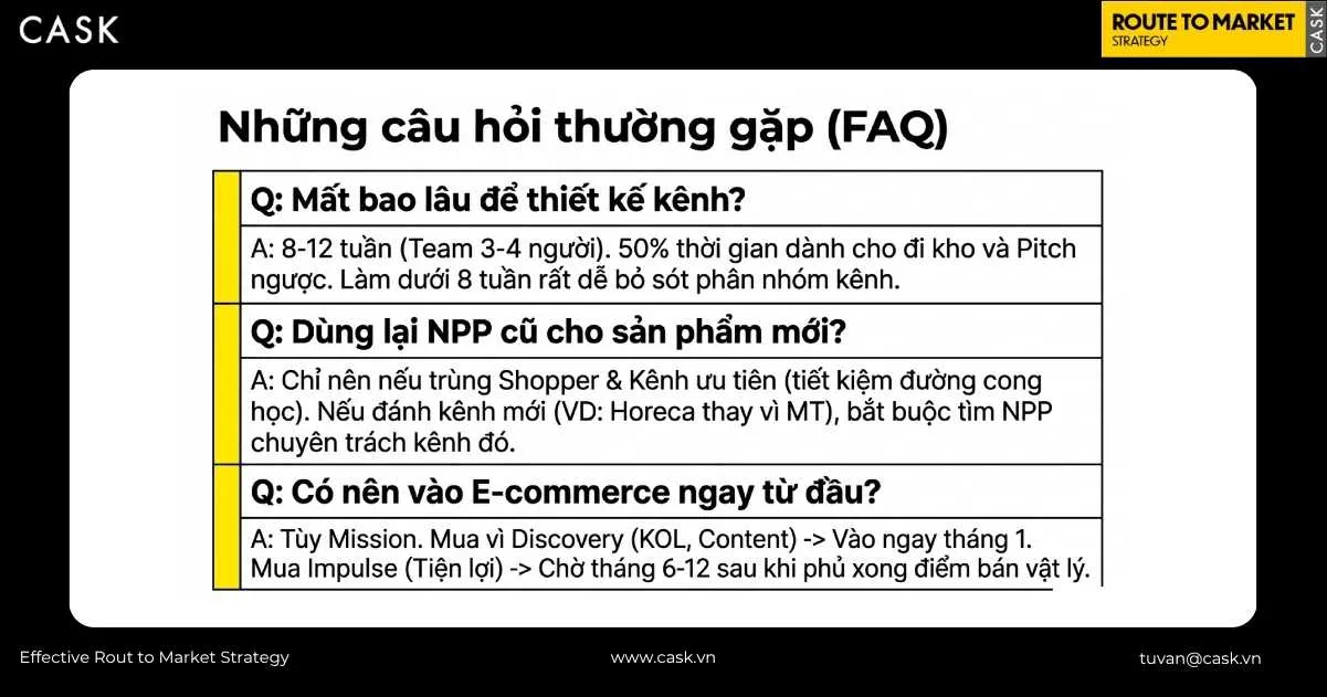 câu hỏi thường gặp về thời gian, tái dùng NPP cũ và thời điểm vào e-commerce