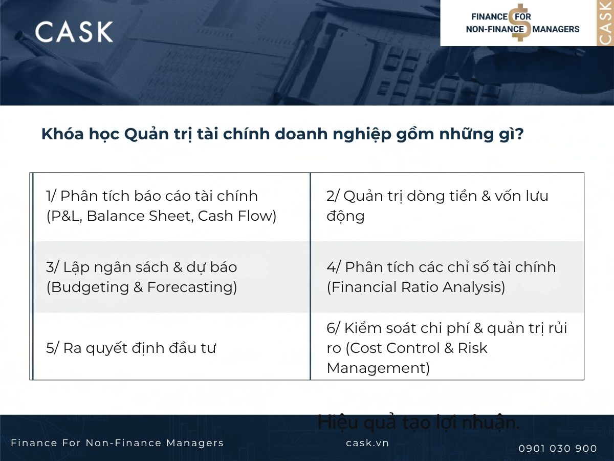 nội dung chính của khóa học quản trị tài chính doanh nghiệp