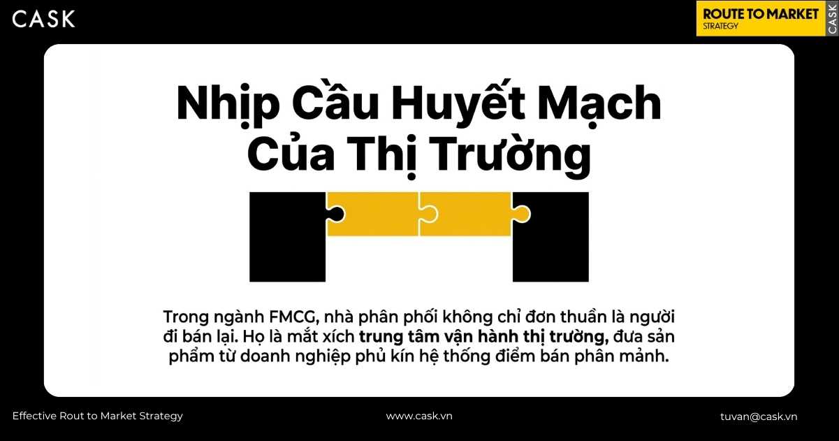 Sơ đồ puzzle minh hoạ nhà phân phối FMCG là nhịp cầu huyết mạch của thị trường kết nối doanh nghiệp với hệ thống điểm bán phân mảnh