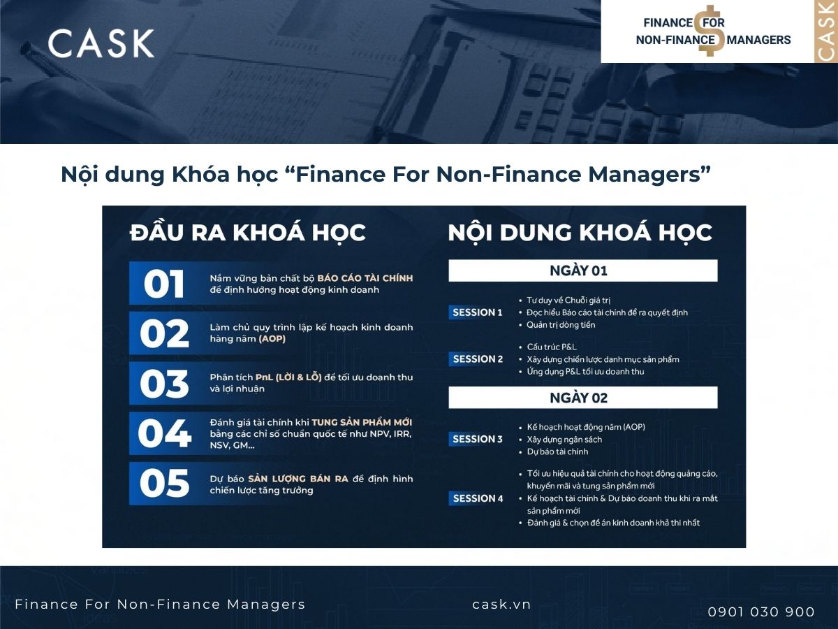 nội dung 2 ngày của khóa học quản trị tài chính doanh nghiệp tại cask
