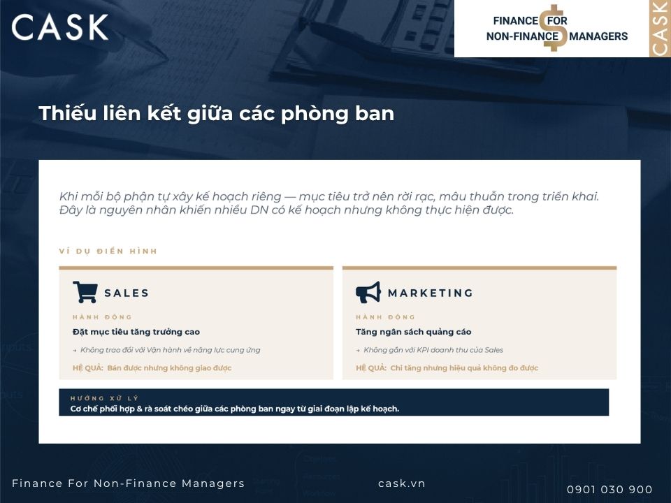 thiếu liên kết giữa các phòng ban trong lập kế hoạch tài chính