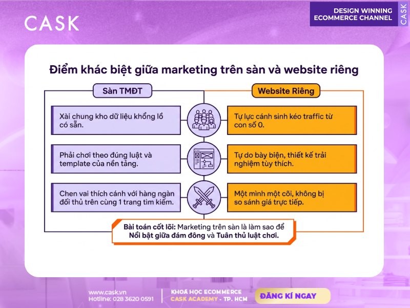 so sánh marketing trên sàn thương mại điện tử và website riêng