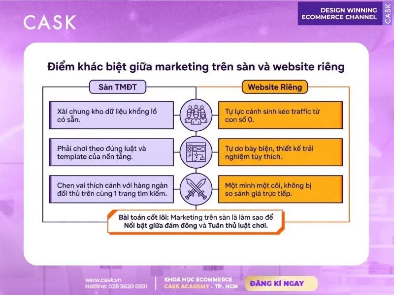 so sánh marketing trên sàn thương mại điện tử và website riêng