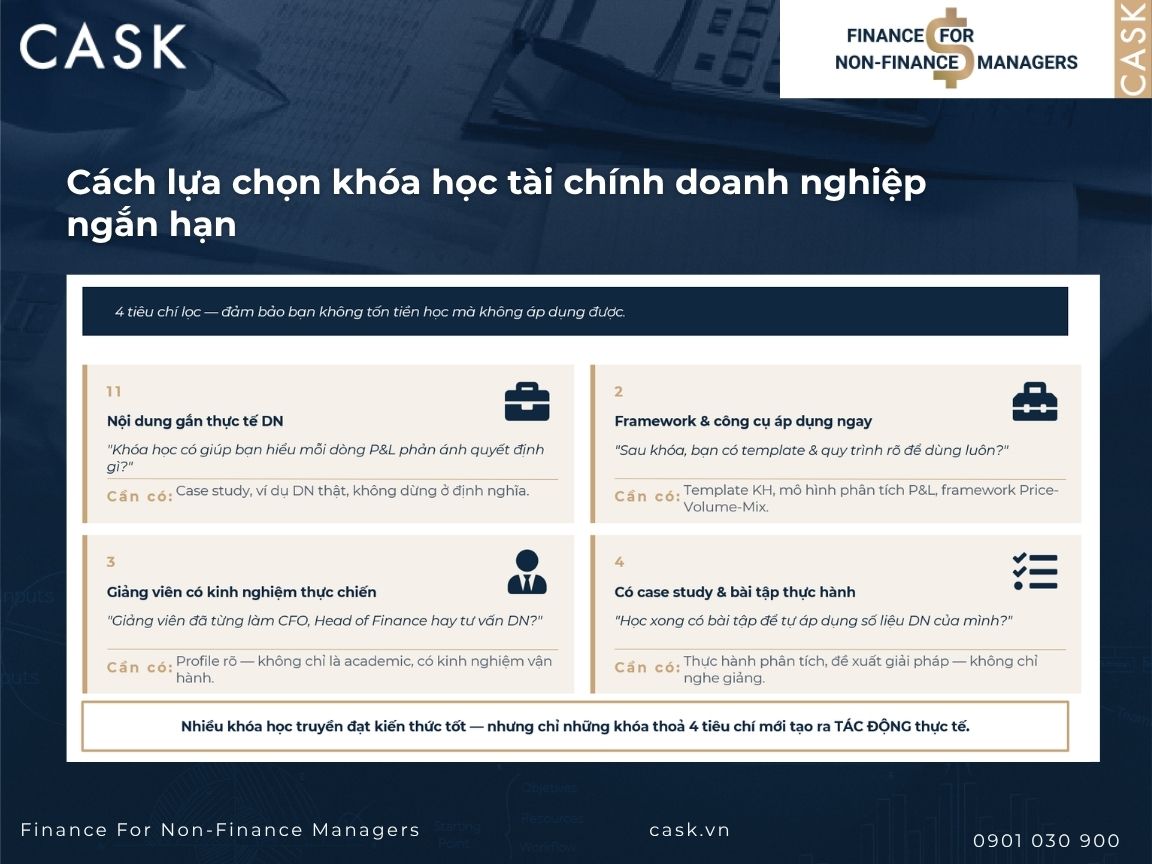 tiêu chí chọn khóa học quản lý tài chính doanh nghiệp ngắn hạn