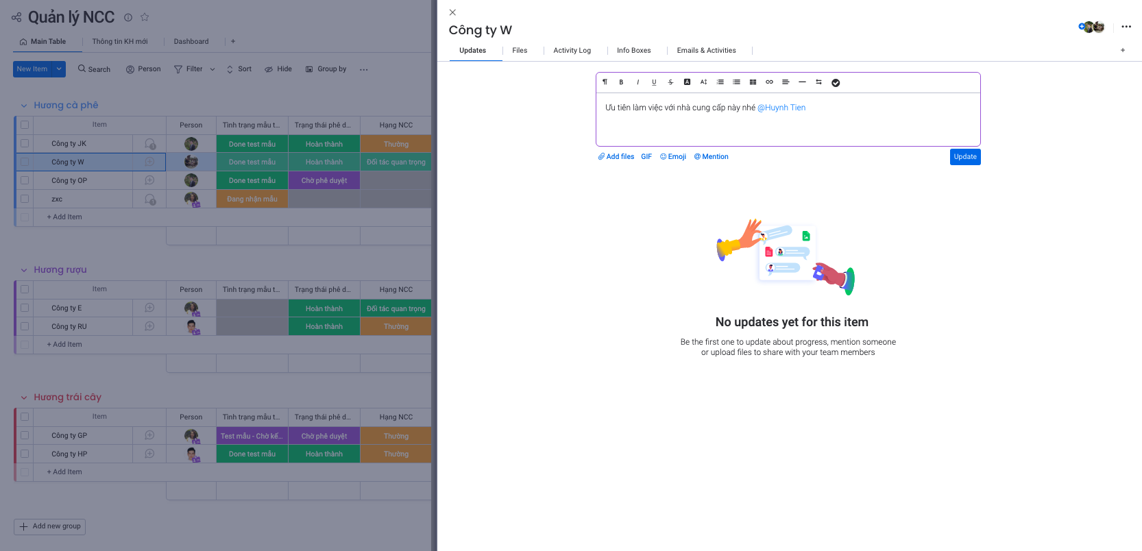 Giao tiếp nội bộ trên từng nhà cung cấp