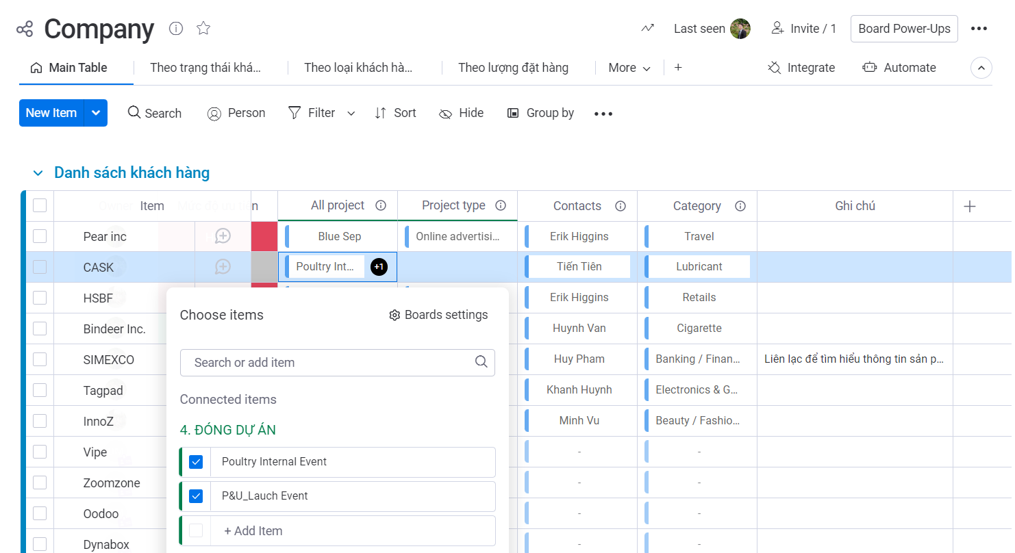 Lưu trữ liên kết toàn bộ thông tin các đơn hàng, dự án đã hợp tác cùng khách hàng trước đó