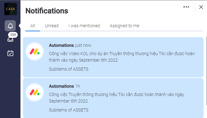 Hệ thống tự động nhắc nhở các deadline cho nhân sự phụ trách từng công việc
